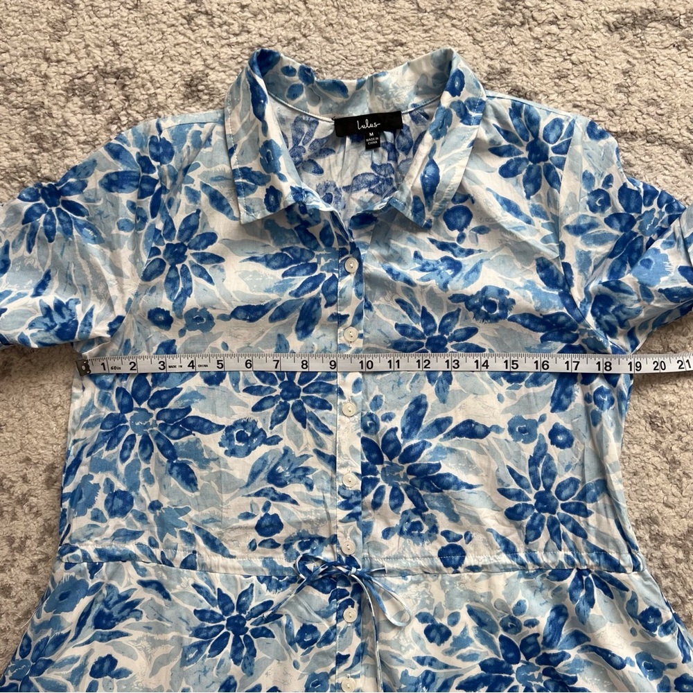 Lulu’s Sunny Charisma Shirt Dress Blue Floral Button Mini Tropical Preppy Medium - Picture 11 of 12